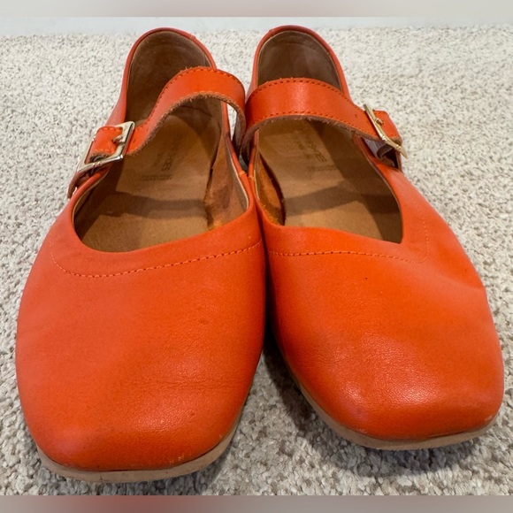 Filipe Portuguese Genuine Soft Leather Orange Mary Jane Square Toe Flats Shoes - Picture 4 of 15